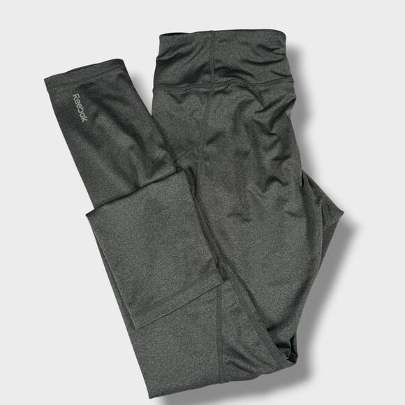Reebok Workout Leggings Size L Gray High Rise Crop Pocket Stretch Activewear - Picture 3 of 9
